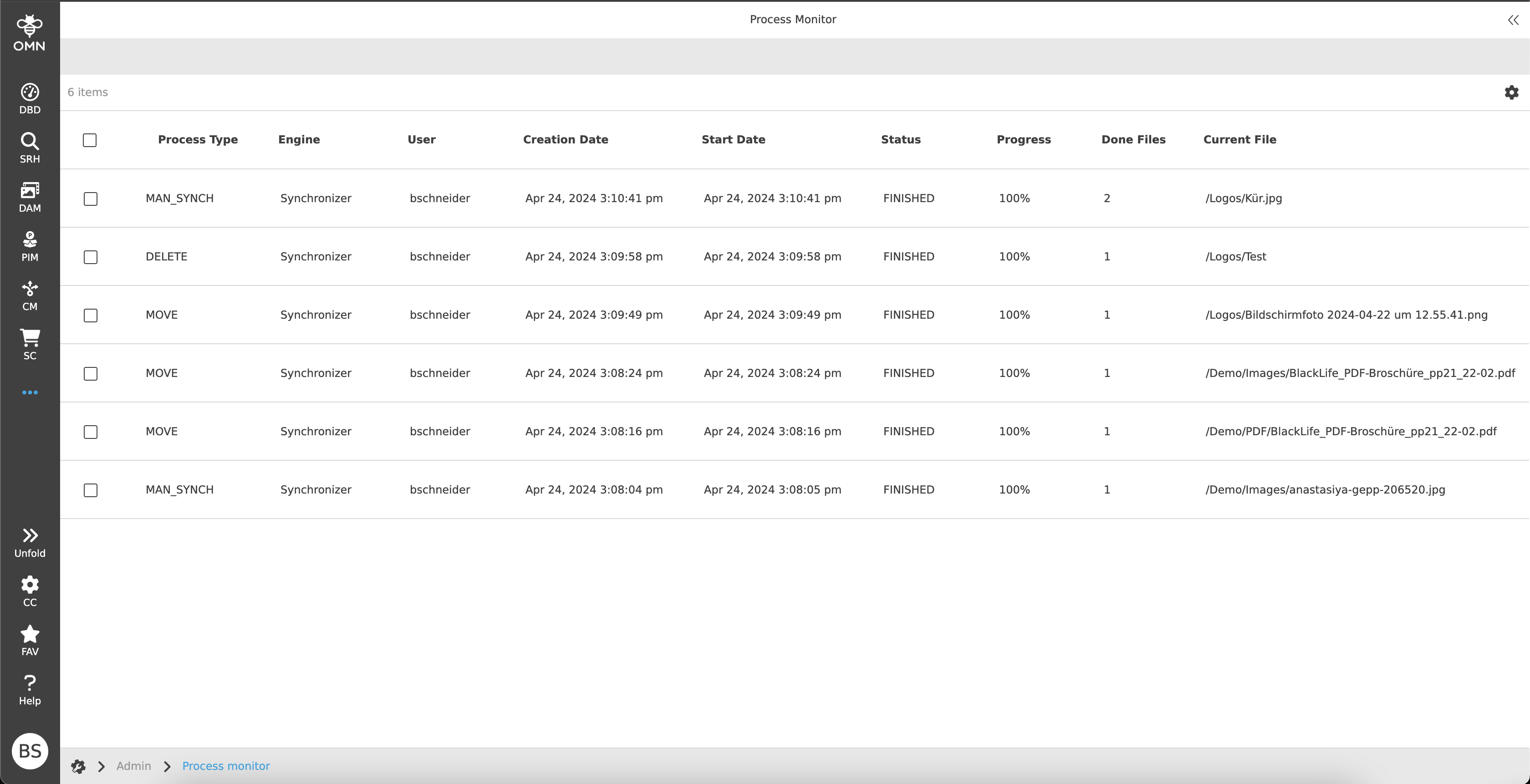 Additional columns in the middle table of the Process Monitor