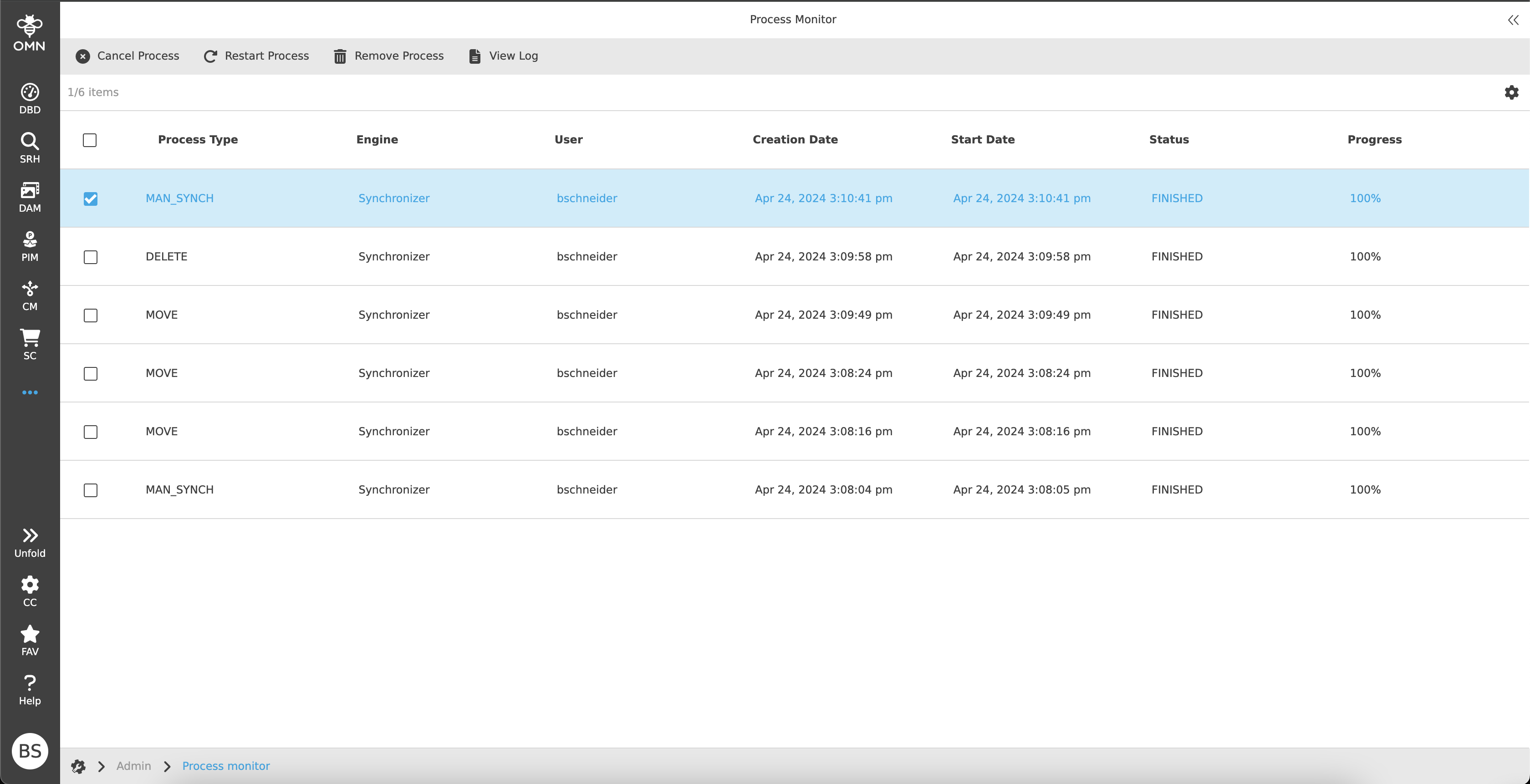 Functions in the Process Monitor