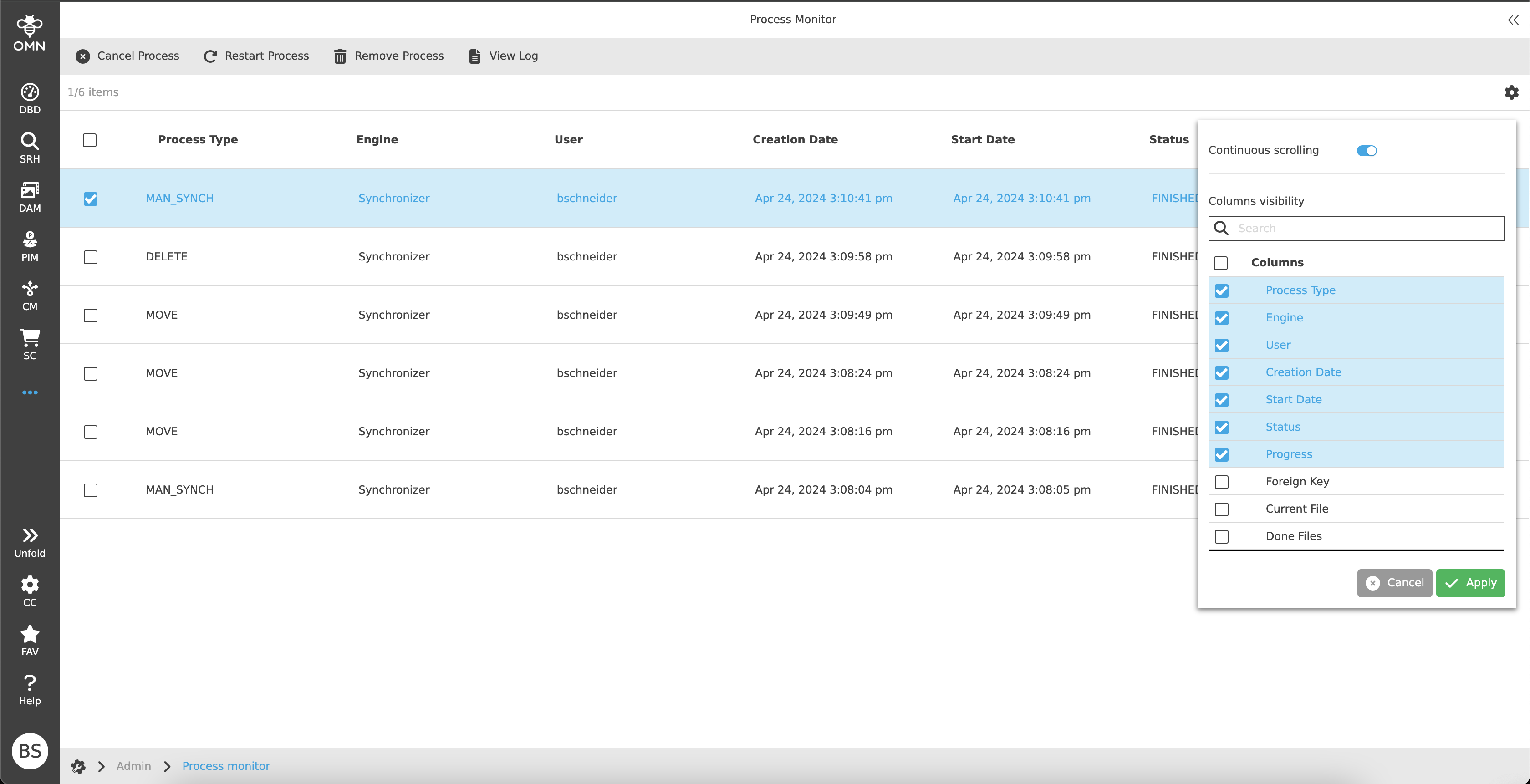 Settings in the statusbar