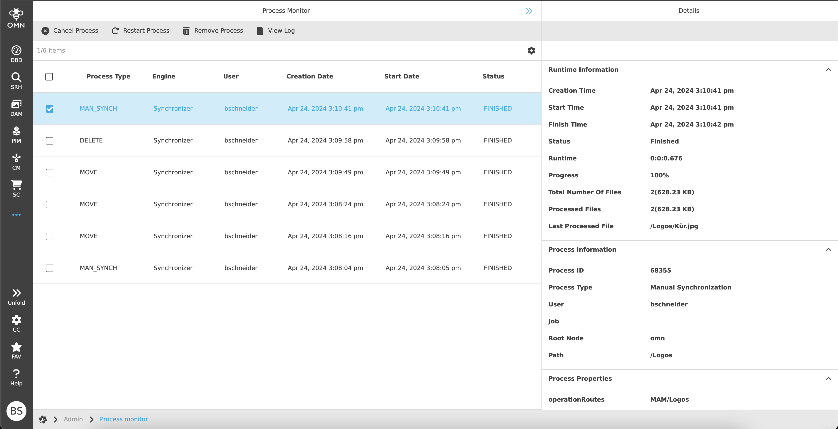 Right View of the Process Monitor