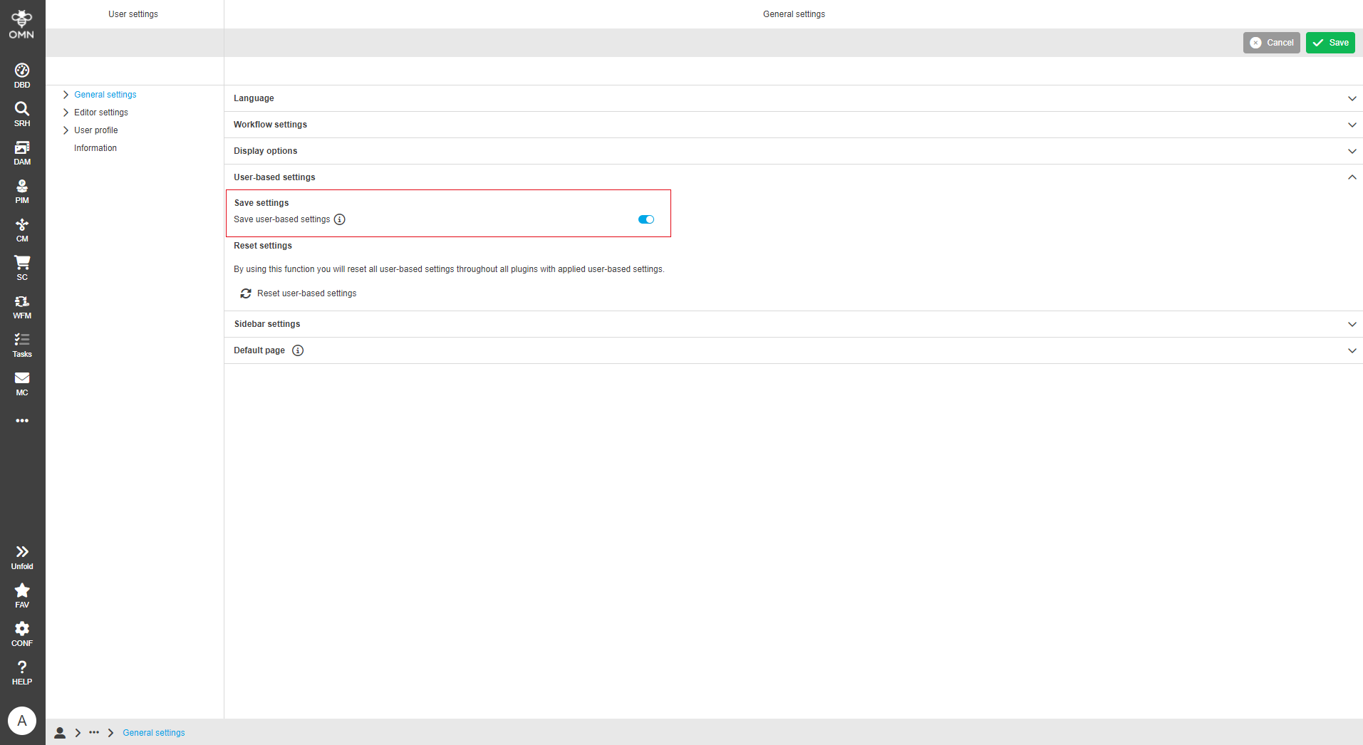 showInNav userBasedSettings