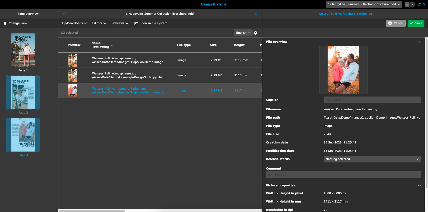 User Guide usage history details