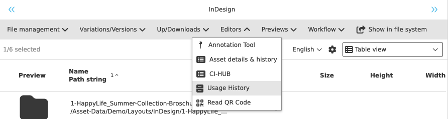 User Guide usage history open editor