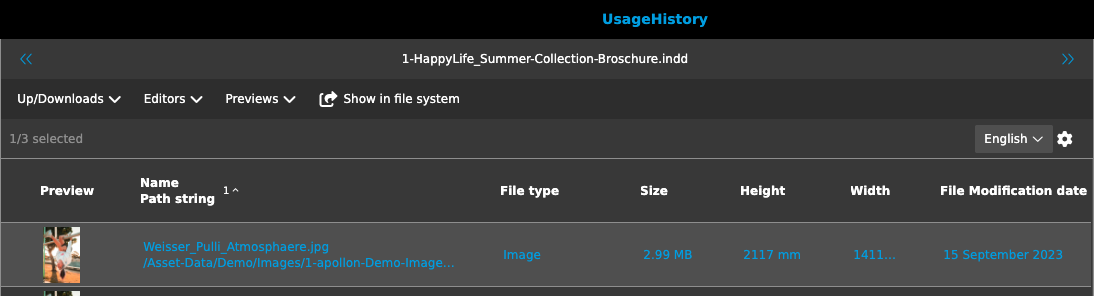 User Guide usage history toolbar