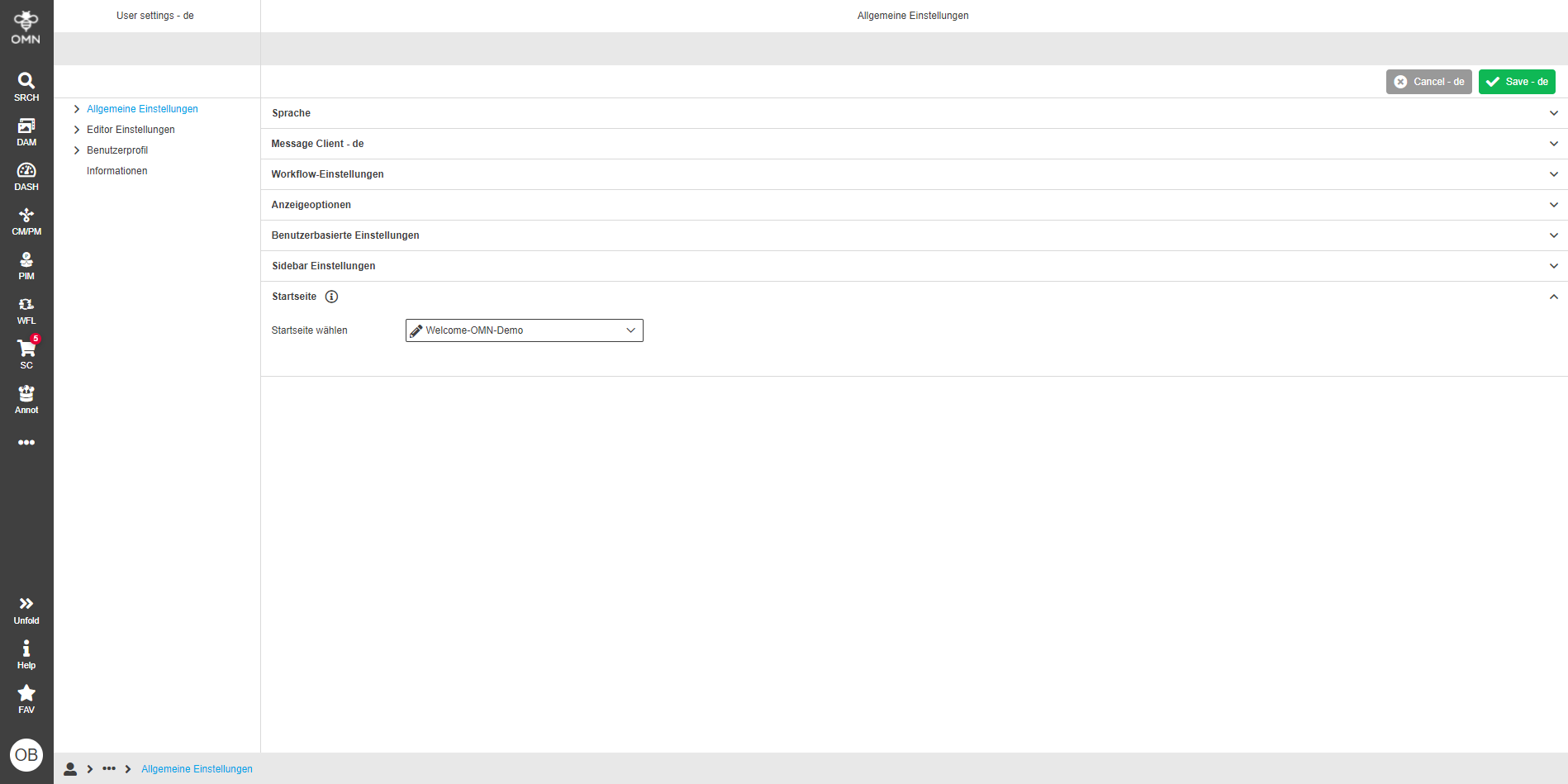 welcome page start page setting