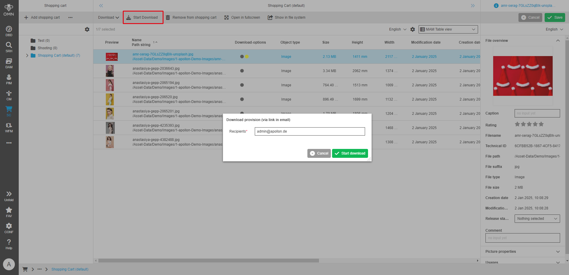 User Guide DAM downloadFunctionsDialog