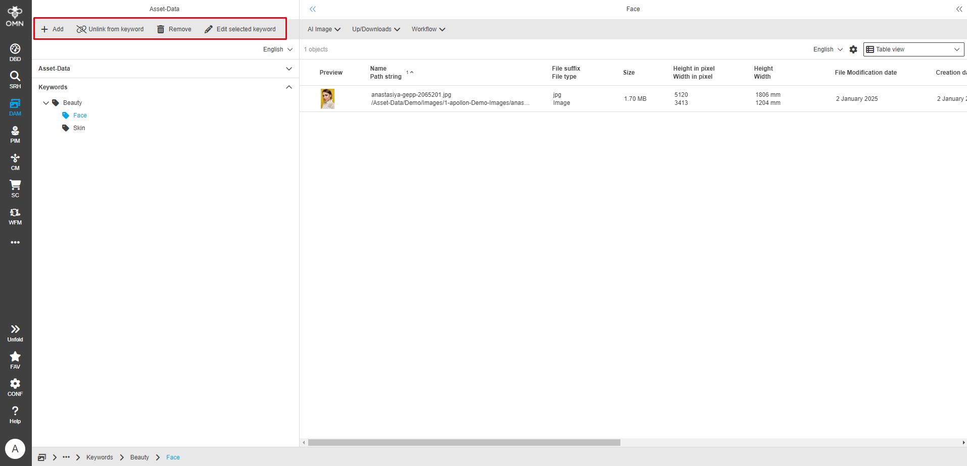 User Guide DAM functionsKeywords
