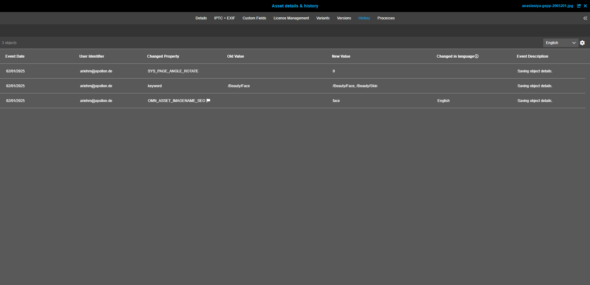 User Guide DAM historieHistorie