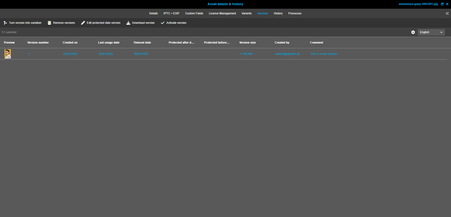 User Guide DAM historieVersionen