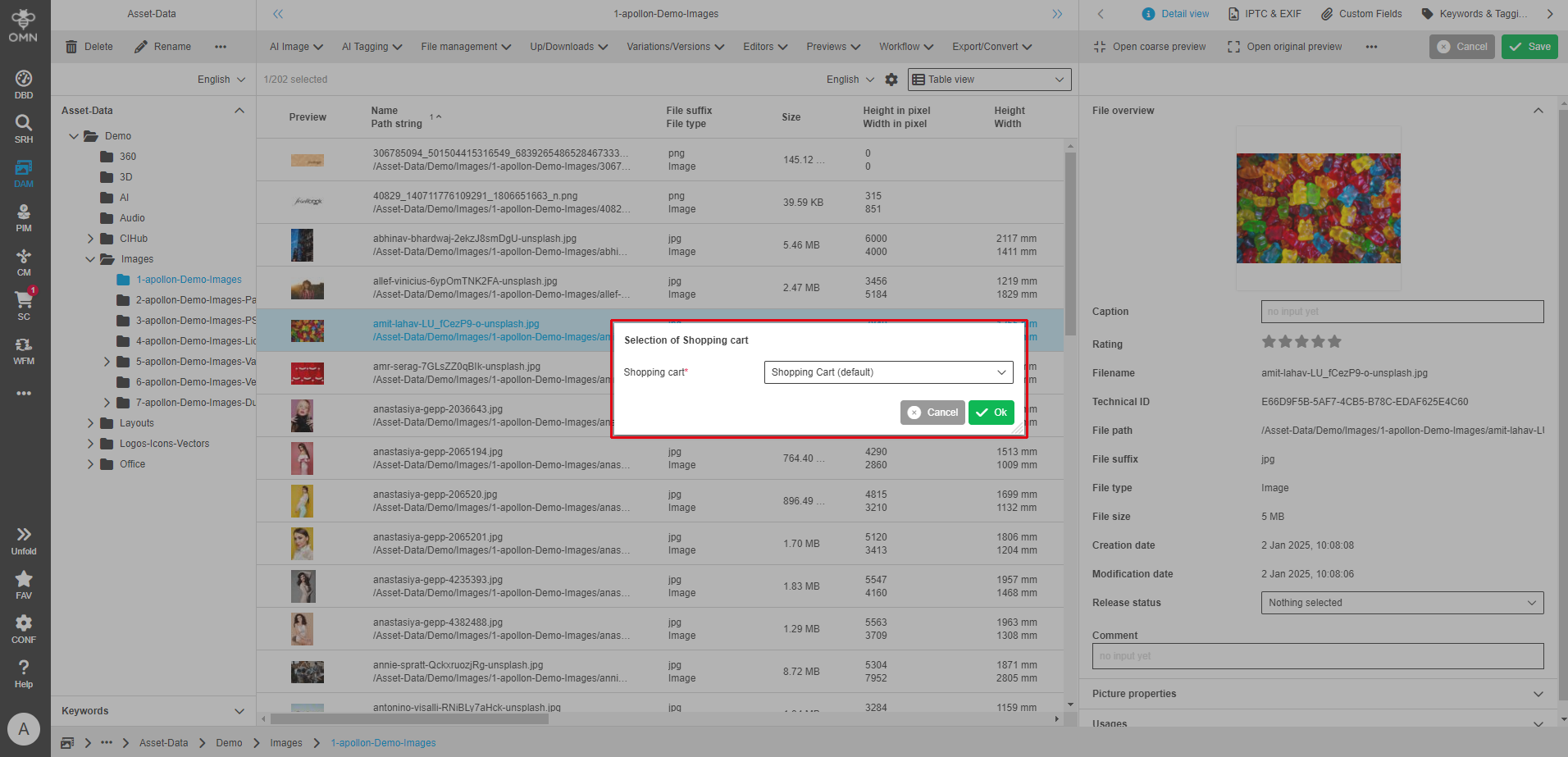 User Guide DAM shoppingCardSelection