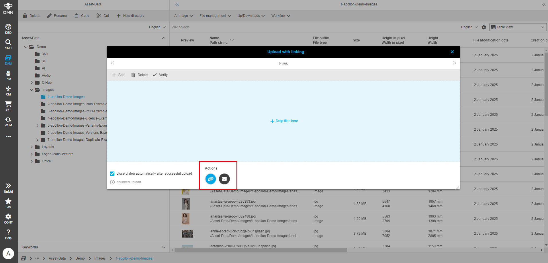 User Guide DAM uploadDialogActions